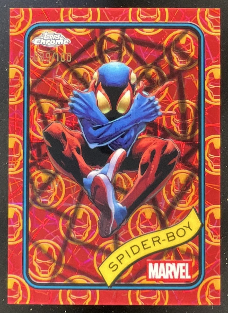 2025 Topps Chrome Marvel Iron Man Red & Gold Lazer Refractor #57 Spider-Boy /100