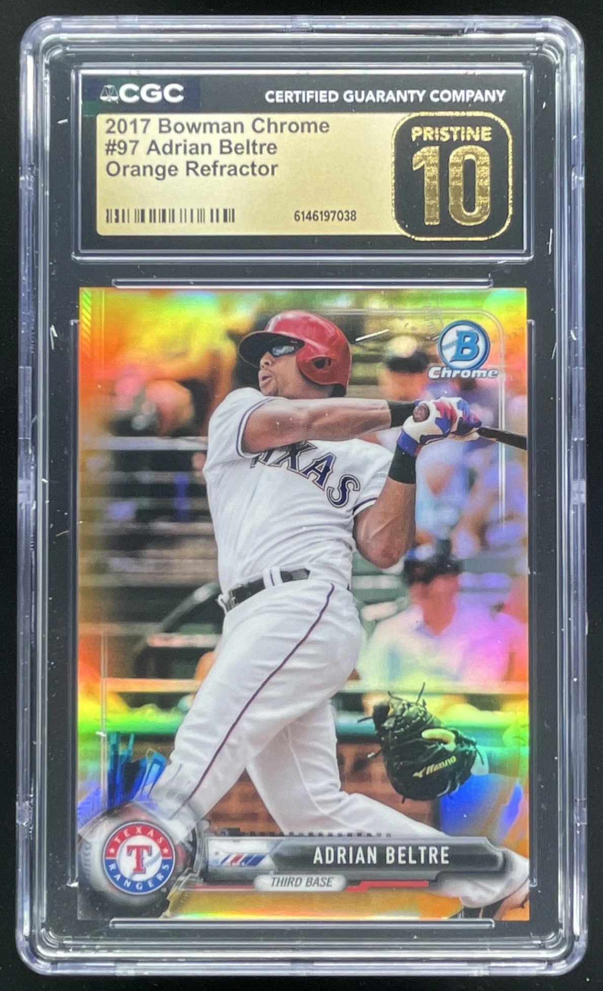 2017 Bowman Chrome Orange Refractor #97 Adrian Beltre /25 CGC 10