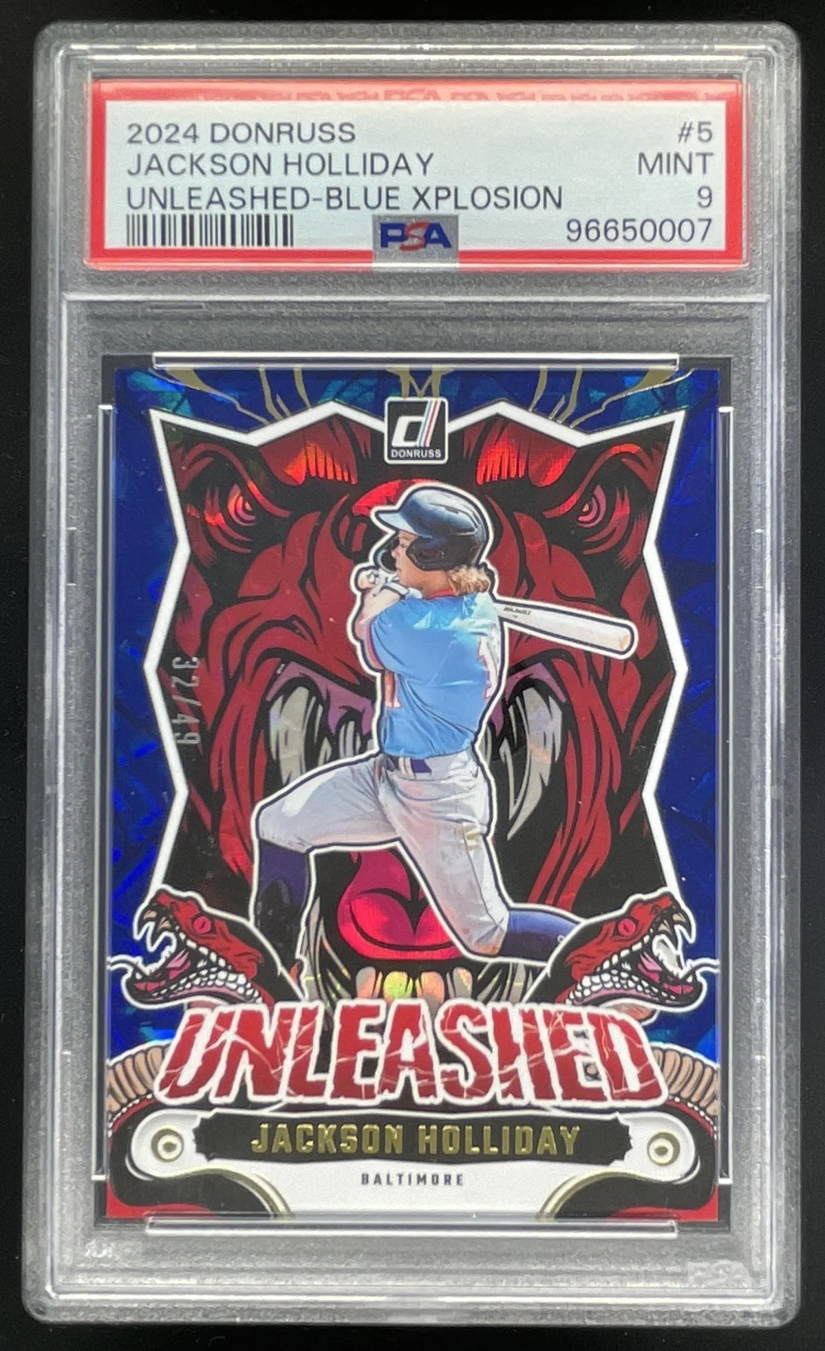 2024 Panini Donruss Unleashed Blue Xplosion #5 Jackson Holliday RC /49 PSA 9