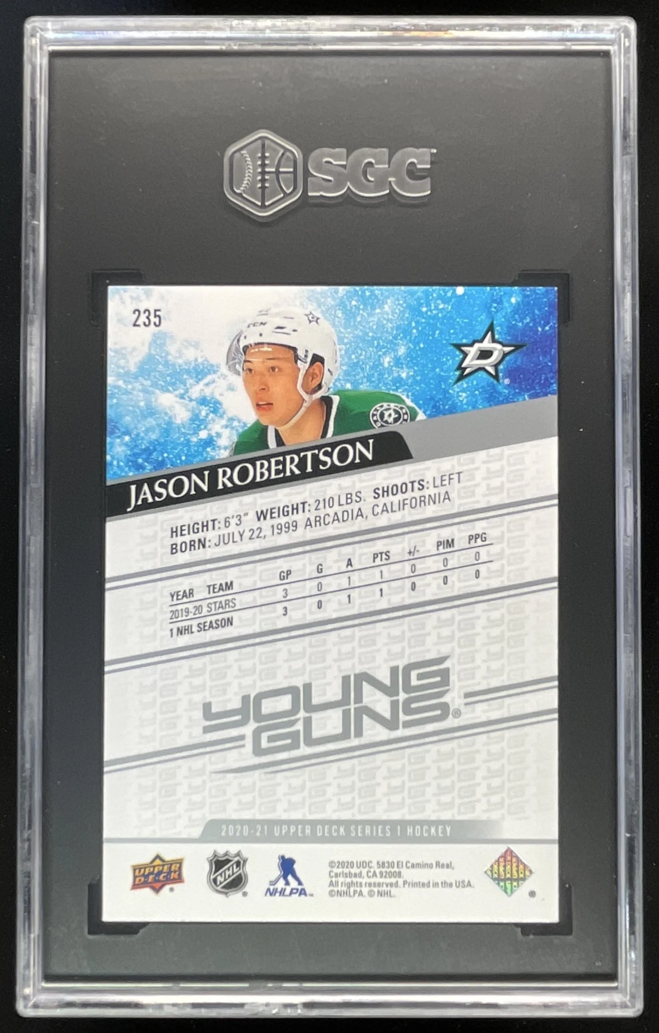 2020-21 Upper Deck #235 Jason Robertson Young Guns RC SGC 10 - Image 2