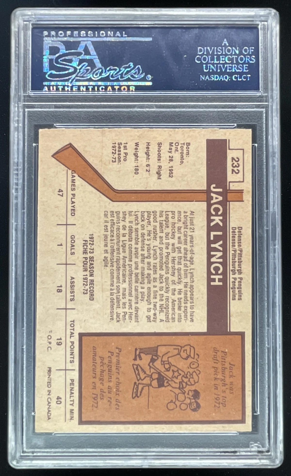 1973-74 O-Pee-Chee #232 Jack Lynch PSA 7 - Image 2