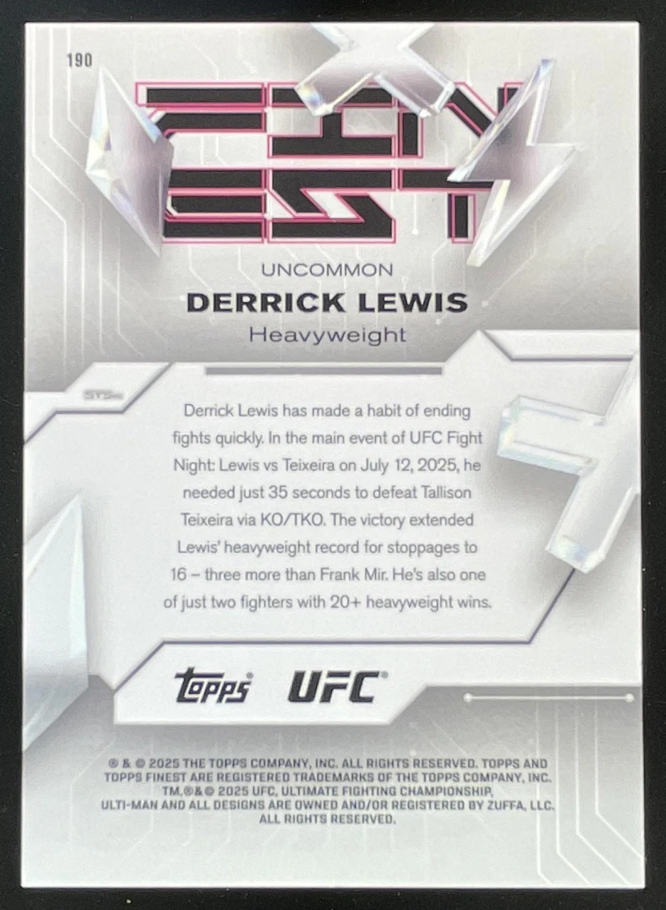 2025 Topps UFC Finest Red/Black Vapor Refractor #190 Derrick Lewis Uncommon /15 - Image 2