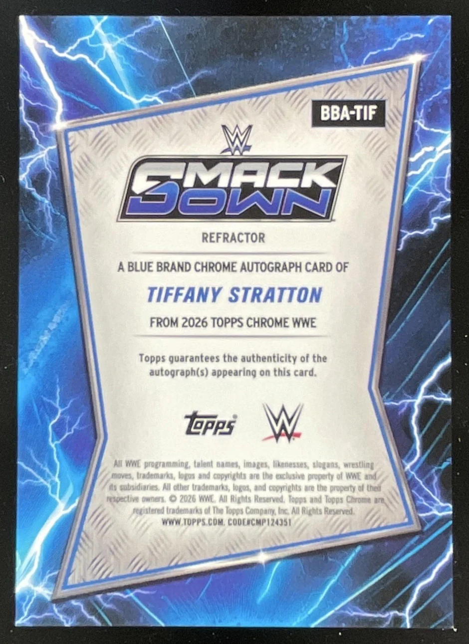 2026 Topps Chrome WWE Blue Brand Refractor #BBA-TIF Tiffany Stratton Auto - Image 2