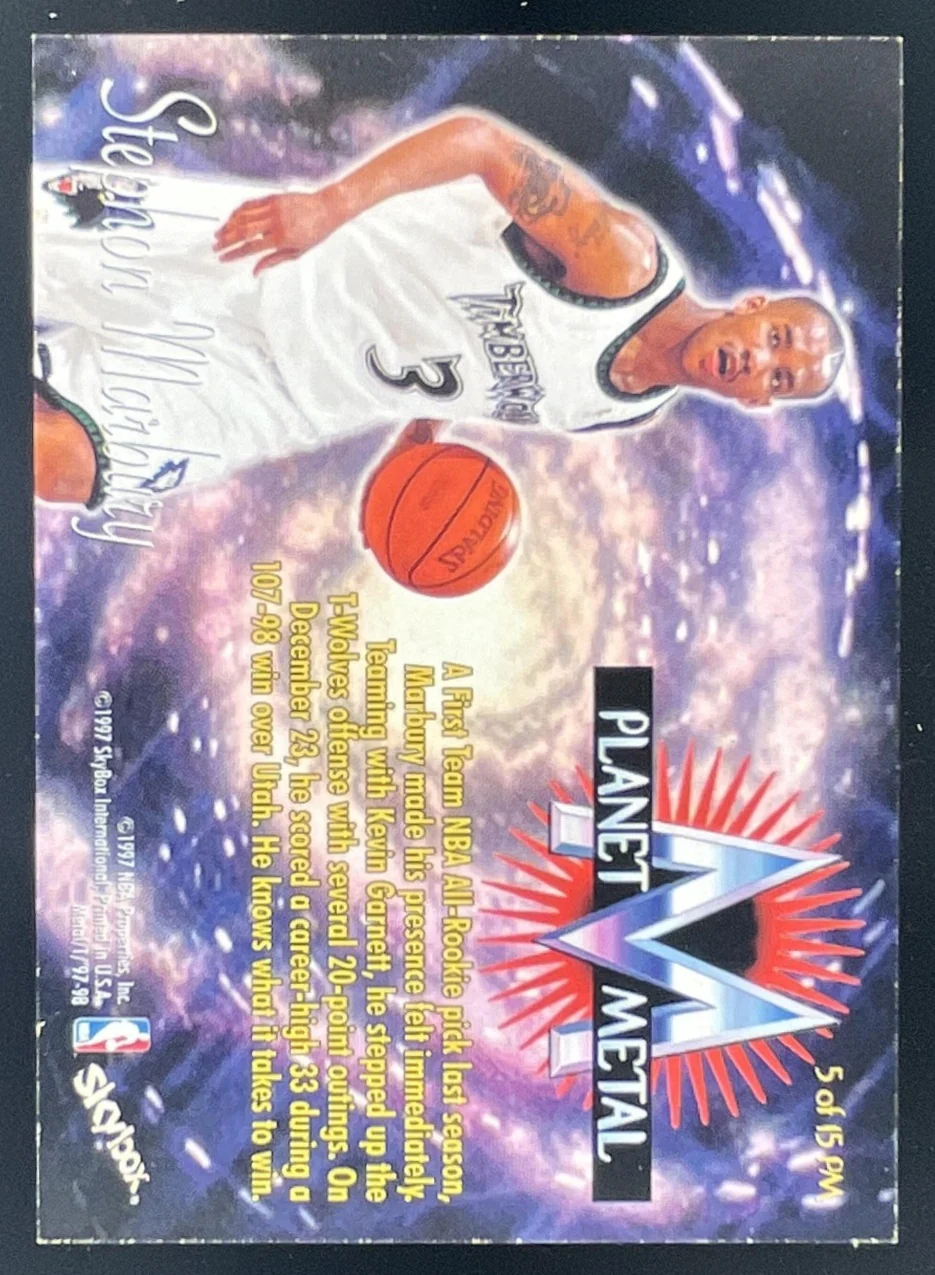 1997-98 Skybox Metal Universe Planet Metal #5 PM Stephon Marbury - Image 2