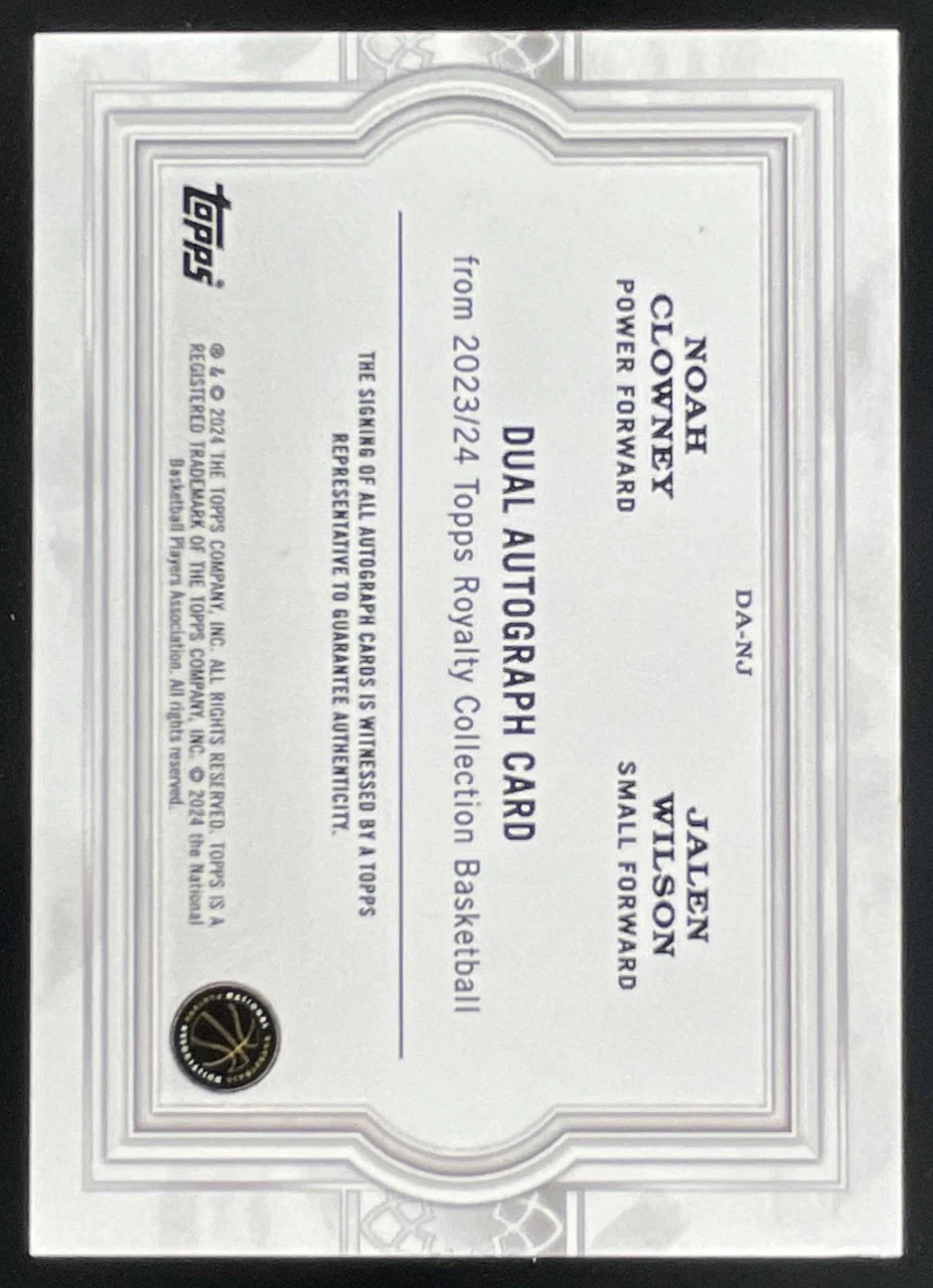 2023-24 Topps Royalty Collection Dual Auto Jalen Wilson Noah Clowney /25 - Image 2
