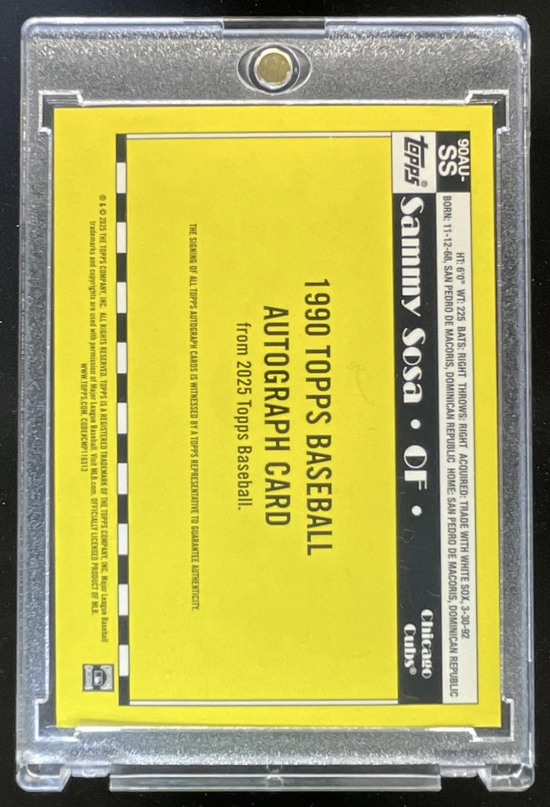 2025 Topps Update 1990 Topps Autographs #90AU-SS Sammy Sosa Auto - Image 2