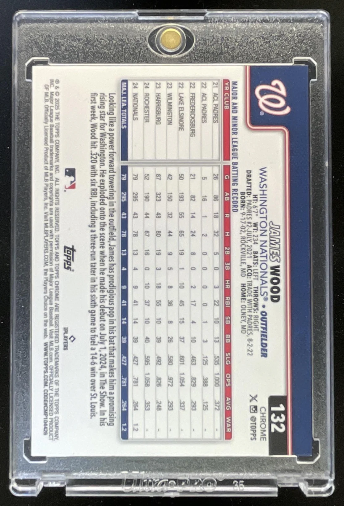2025 Topps Chrome LogoFractor Black Refractor #132 James Wood RC /10 - Image 2