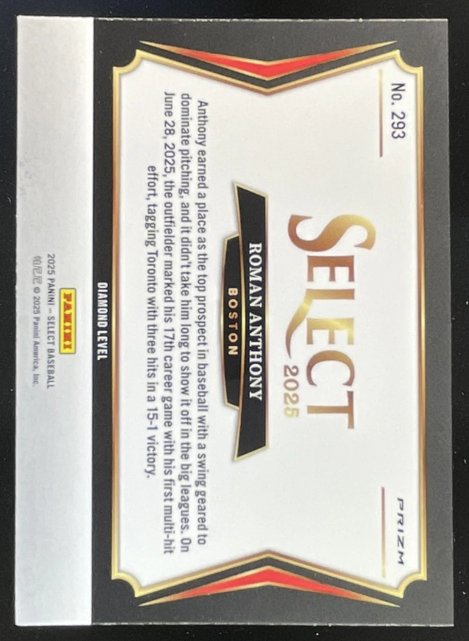 2025 Panini Select Diamond Red and Green Ice Prizms #293 Roman Anthony RC - Image 2