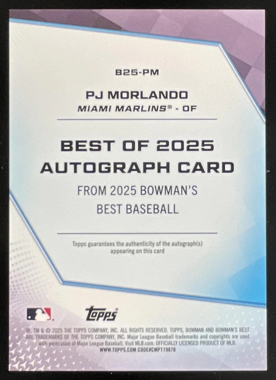 2025 Bowman's Best Best of 2025 Orange X-Fractor #B25-PM PJ Morlando Auto /25 - Image 2