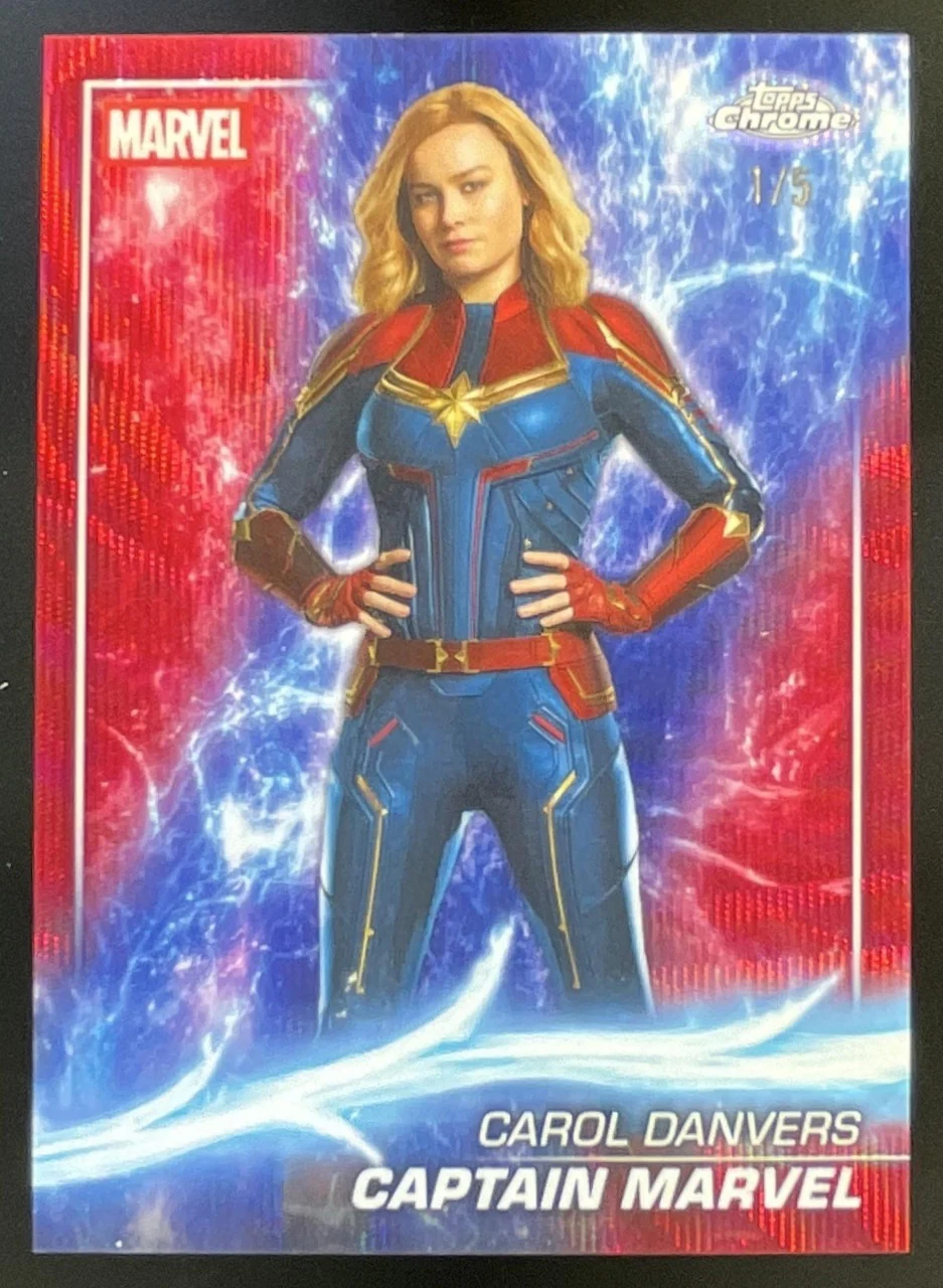 2025 Topps Chrome Marvel Studios Red Wave Refractor #96 Captain Marvel /5