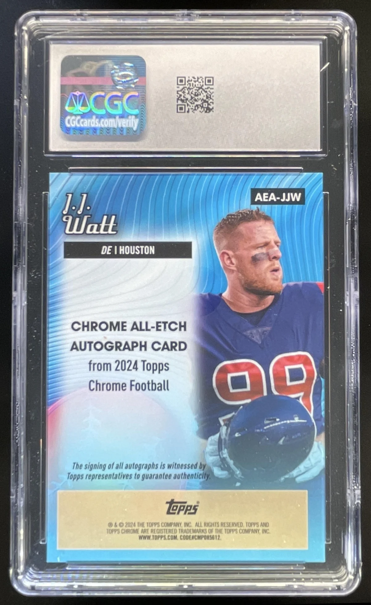 2024 Topps Chrome All-Etch Autographs Orange #AEA-JJW J.J. Watt Auto /25 CGC 10 - Image 2