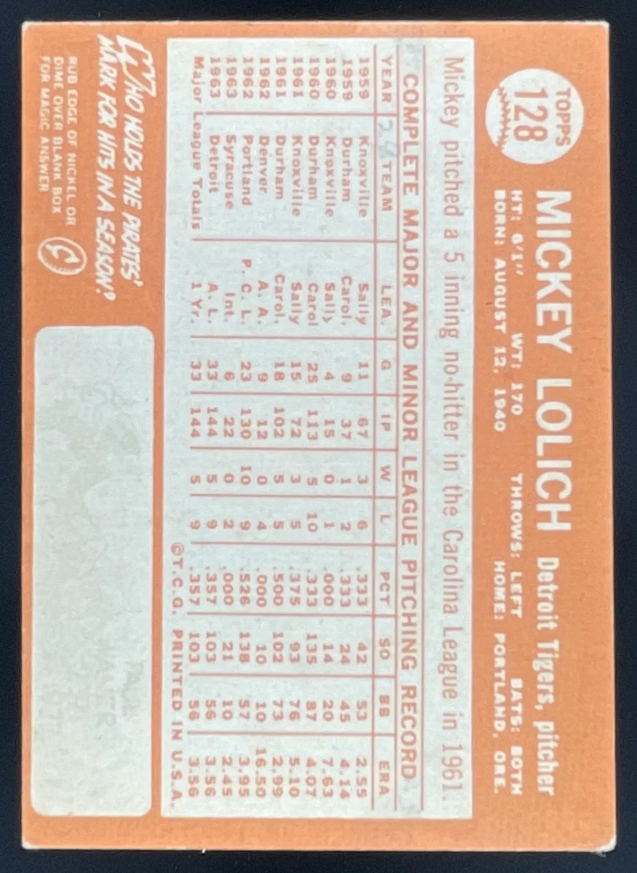 1964 Topps #128 Mickey Lolich RC - Image 2