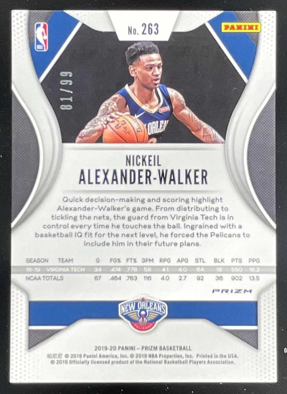 2019-20 Panini Prizm Prizms Blue Ice #263 Nickeil Alexander-Walker RC /99 - Image 2
