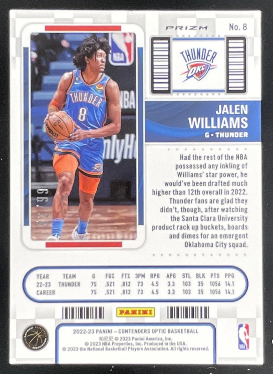2022-23 Panini Contenders Optic Rookie Ticket Blue #8 Jalen Williams RC /99 - Image 2