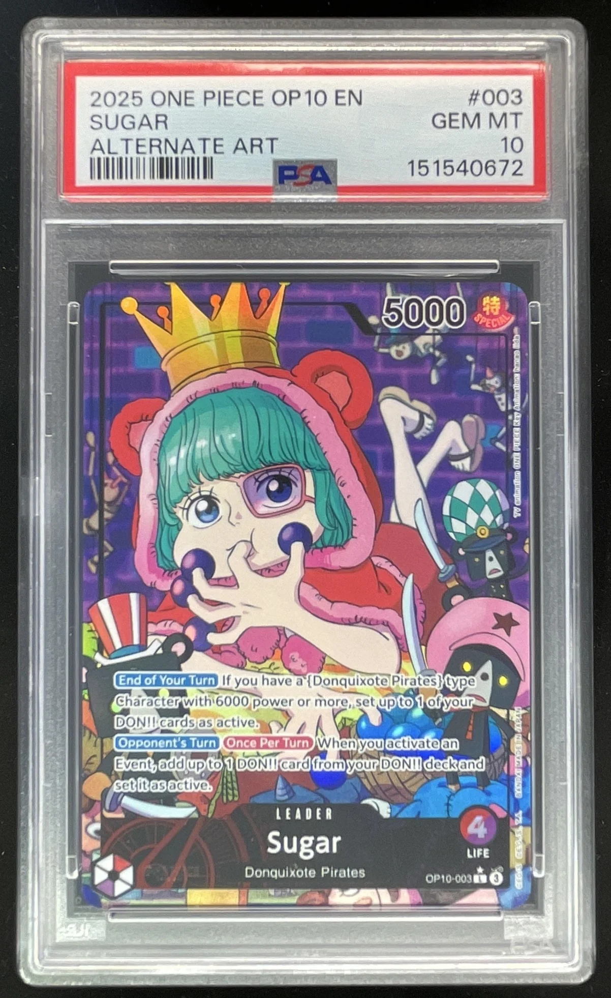 2025 One Piece OP10 EN #003 Sugar Alternate Art PSA 10