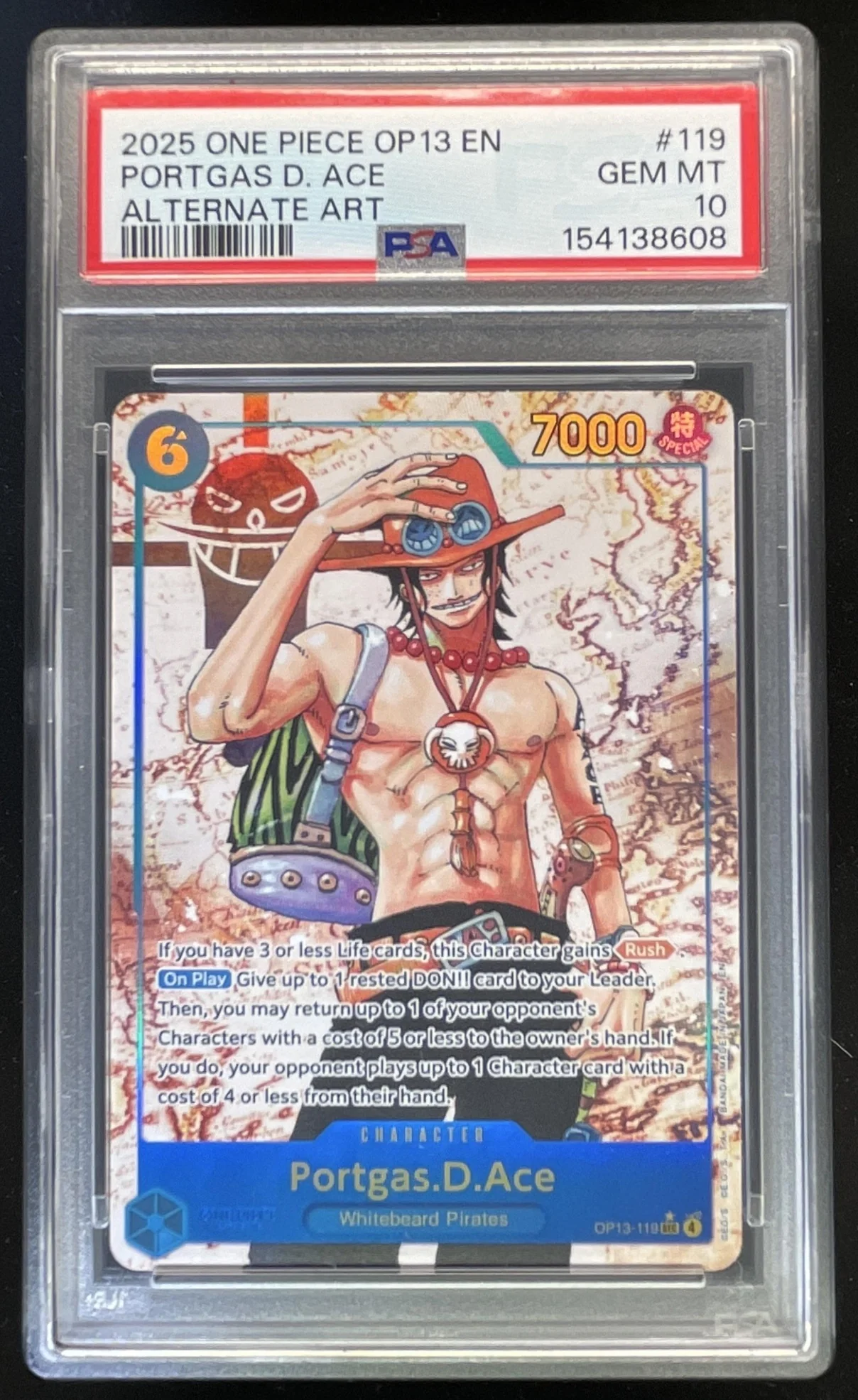2025 One Piece OP13 EN #119 Portgas D Ace Alternate Art PSA 10