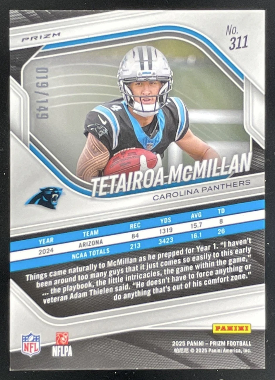 2025 Panini Prizm Red Wave Prizm #311 Tetairoa McMillan RC /149 - Image 2