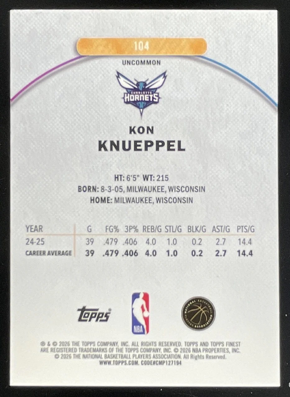 2025-26 Topps Finest Uncommon #104 Kon Knueppel RC - Image 2