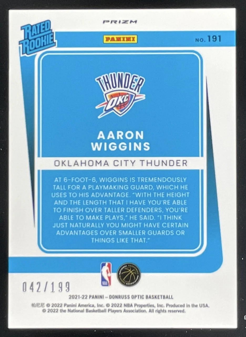 2021-22 Panini Donruss Optic Orange Prizm #191 Aaron Wiggins RC /199 - Image 2
