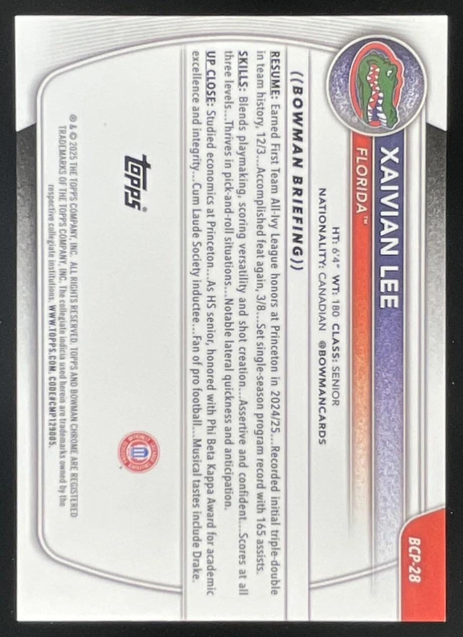 2025-26 Bowman Chrome Gold Geometric Refractor #BCP-28 Xaivian Lee RC /50 - Image 2