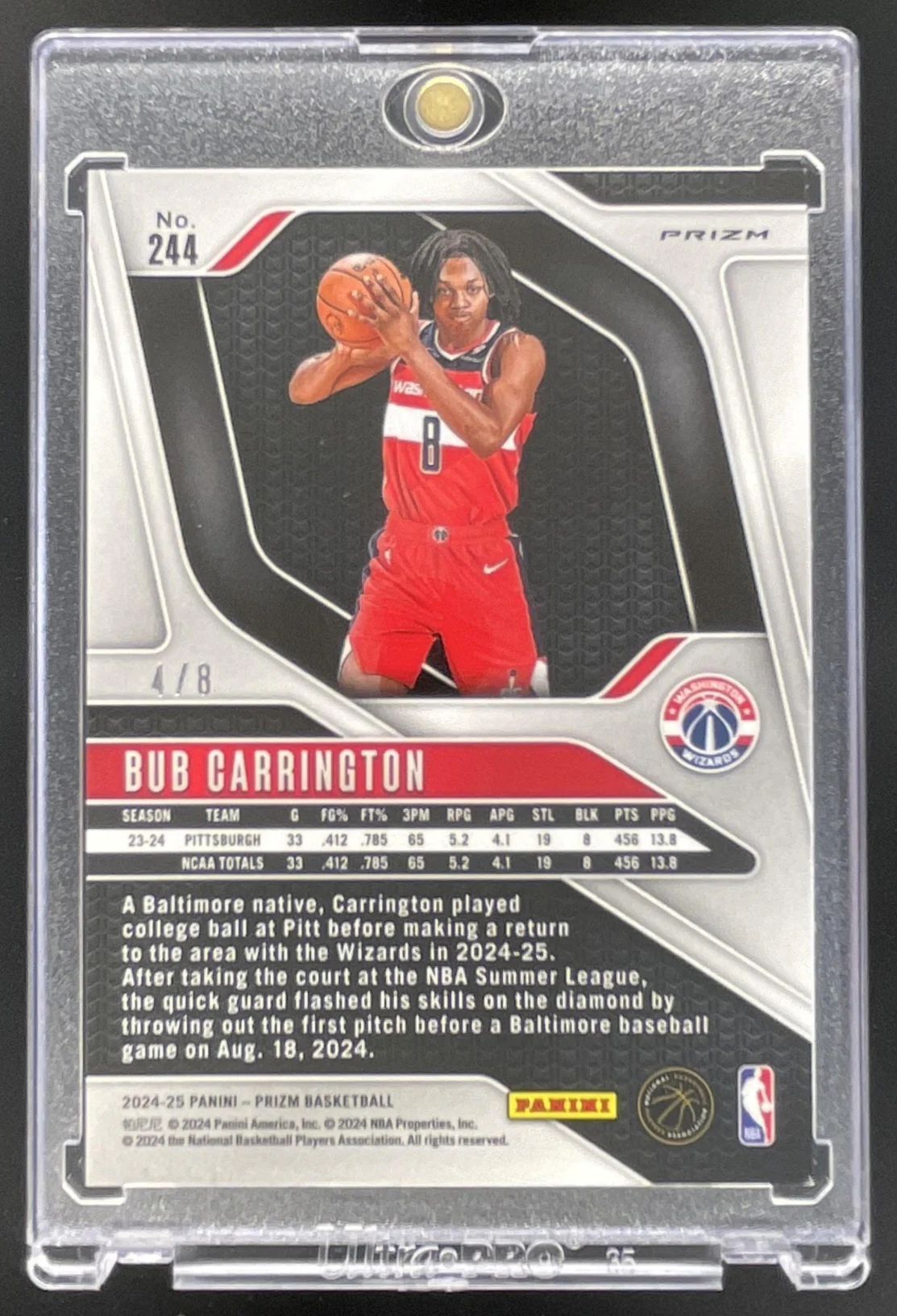 2024-25 Panini Prizm Green Sparkle Prizm #244 Bub Carrington RC /8 - Image 2