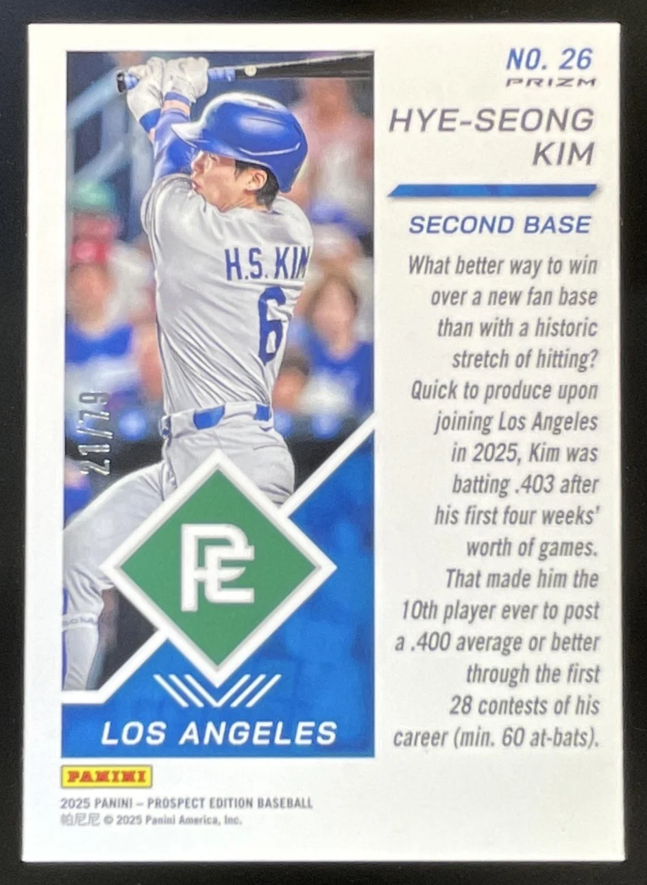 2025 Prospect Edition Holo Prospect Ticket Pink Velocity  Hye-Seong Kim RC /79 - Image 2