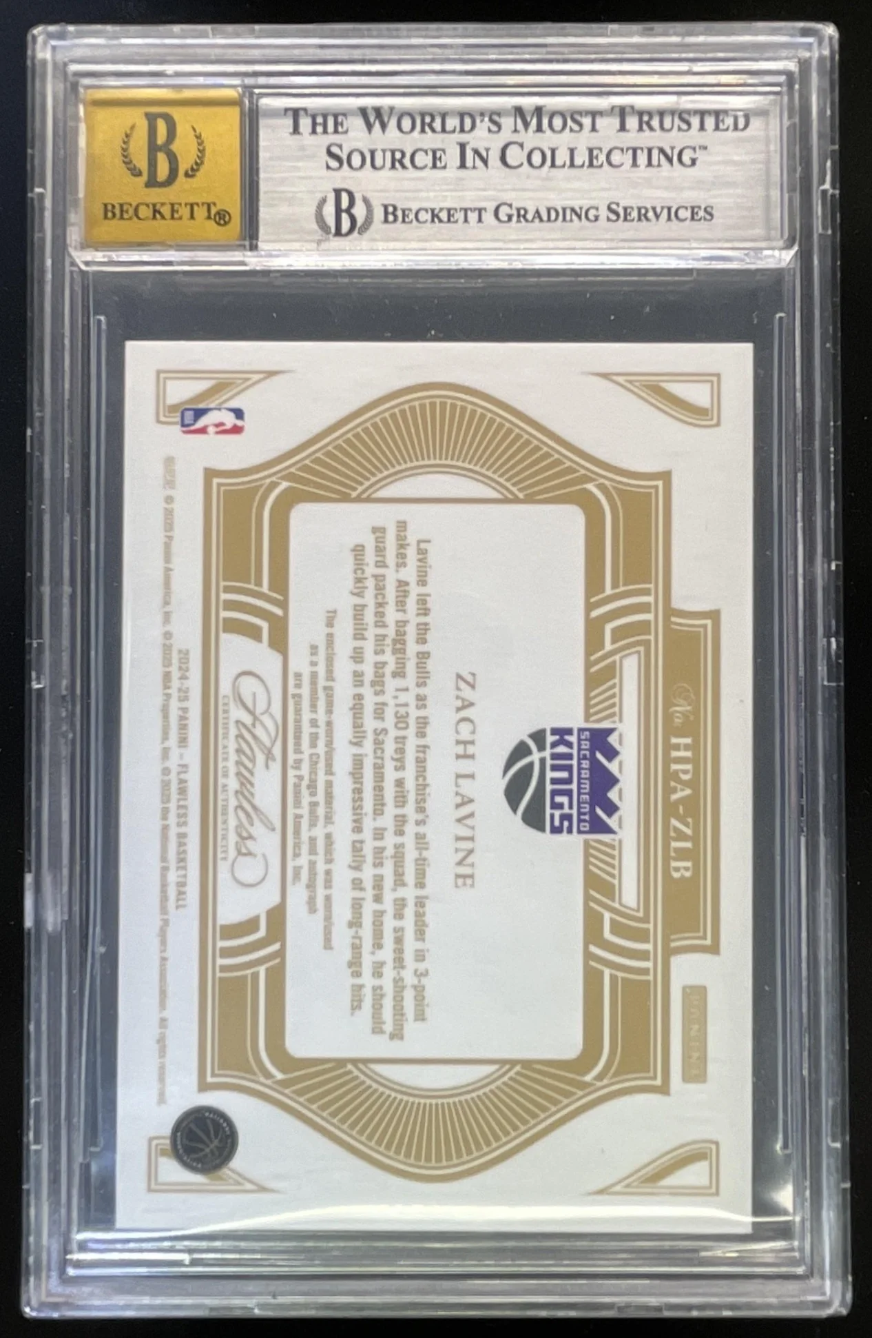 2024 Flawless Horizontal Patch Auto Platinum Zach LaVine Auto 1/1 BGS Authentic - Image 2