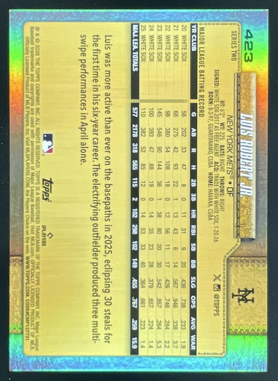 2026 Topps Series 2 Golden Mirror Variation #423 Luis Robert Jr. SP - Image 2