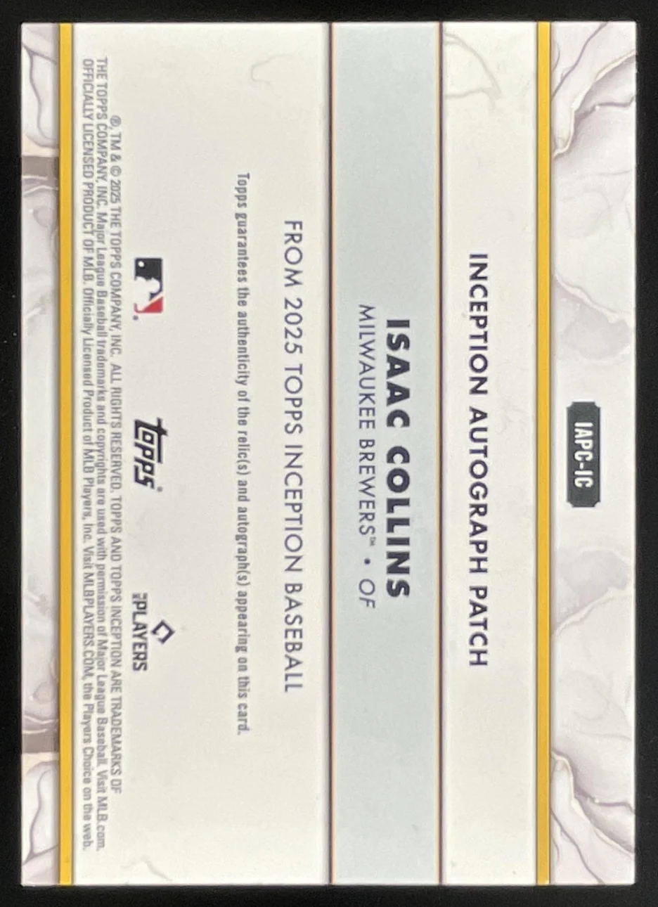 2025 Topps Inception Autographed Patches Red #IAPC-IC Isaac Collins RC Auto /99 - Image 2