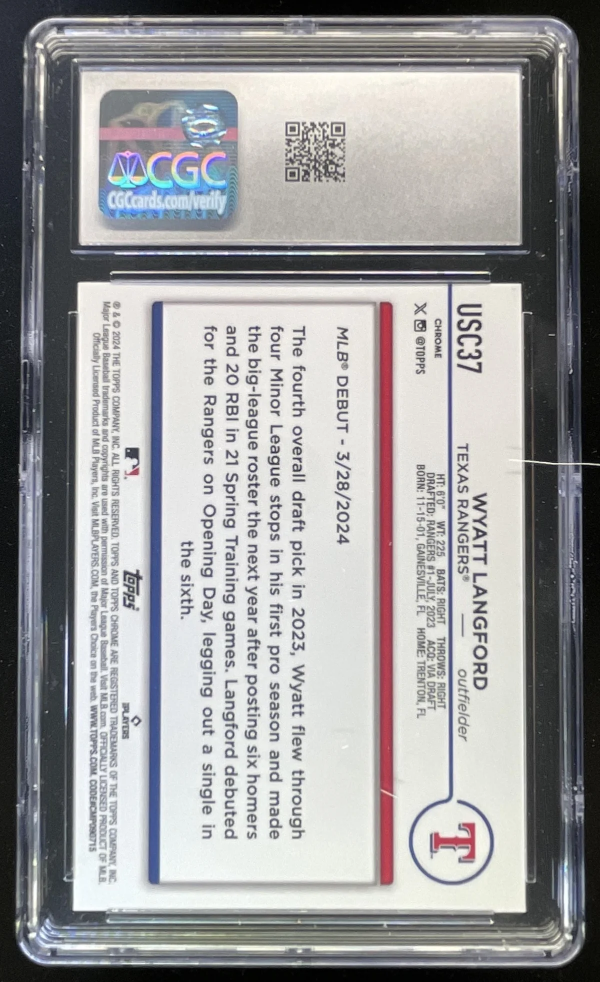 2024 Topps Chrome Update Gold Mini Diamond #USC37 Wyatt Langford RC /50 CGC 10 - Image 2