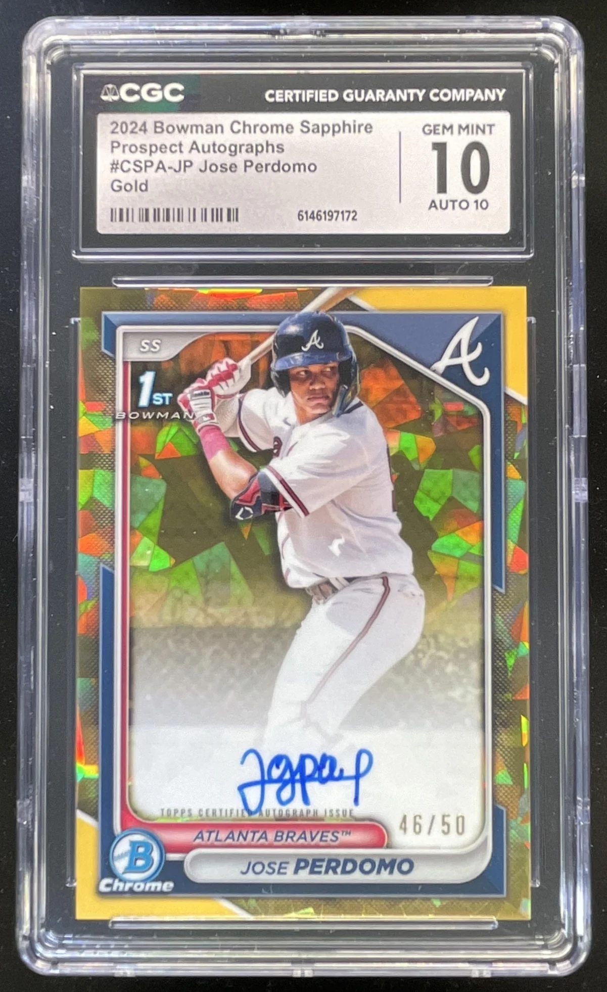 2024 Bowman Chrome Sapphire Prospect Gold #CSPA-JP Jose Perdomo Auto /50 CGC 10