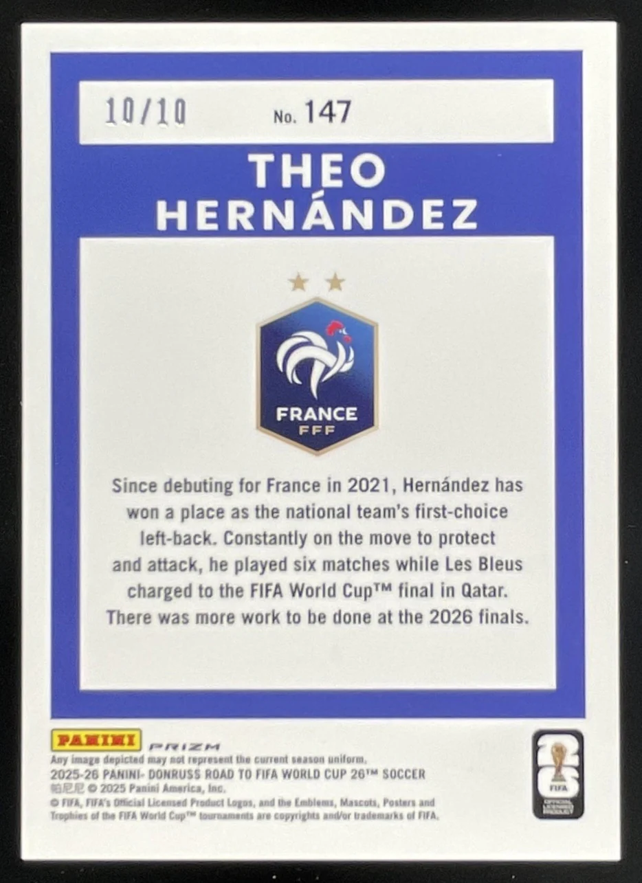 2025-26 Donruss Road to FIFA World Cup 26' Optic Gold #147 Theo Hernandez /10 - Image 2