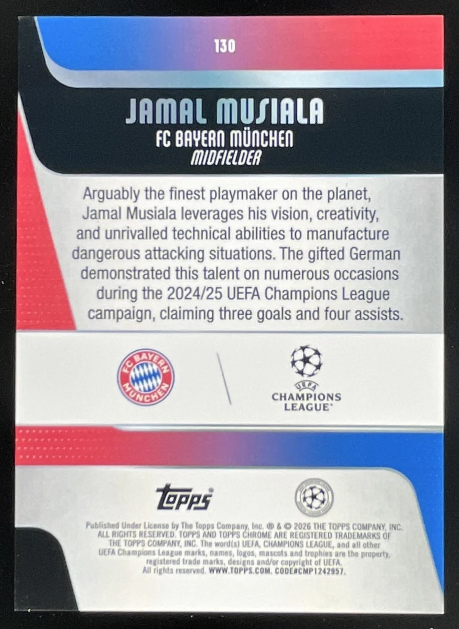 2025-26 Topps Chrome UEFA CC Green Lava Refractor #130 Jamal Musiala /99 - Image 2
