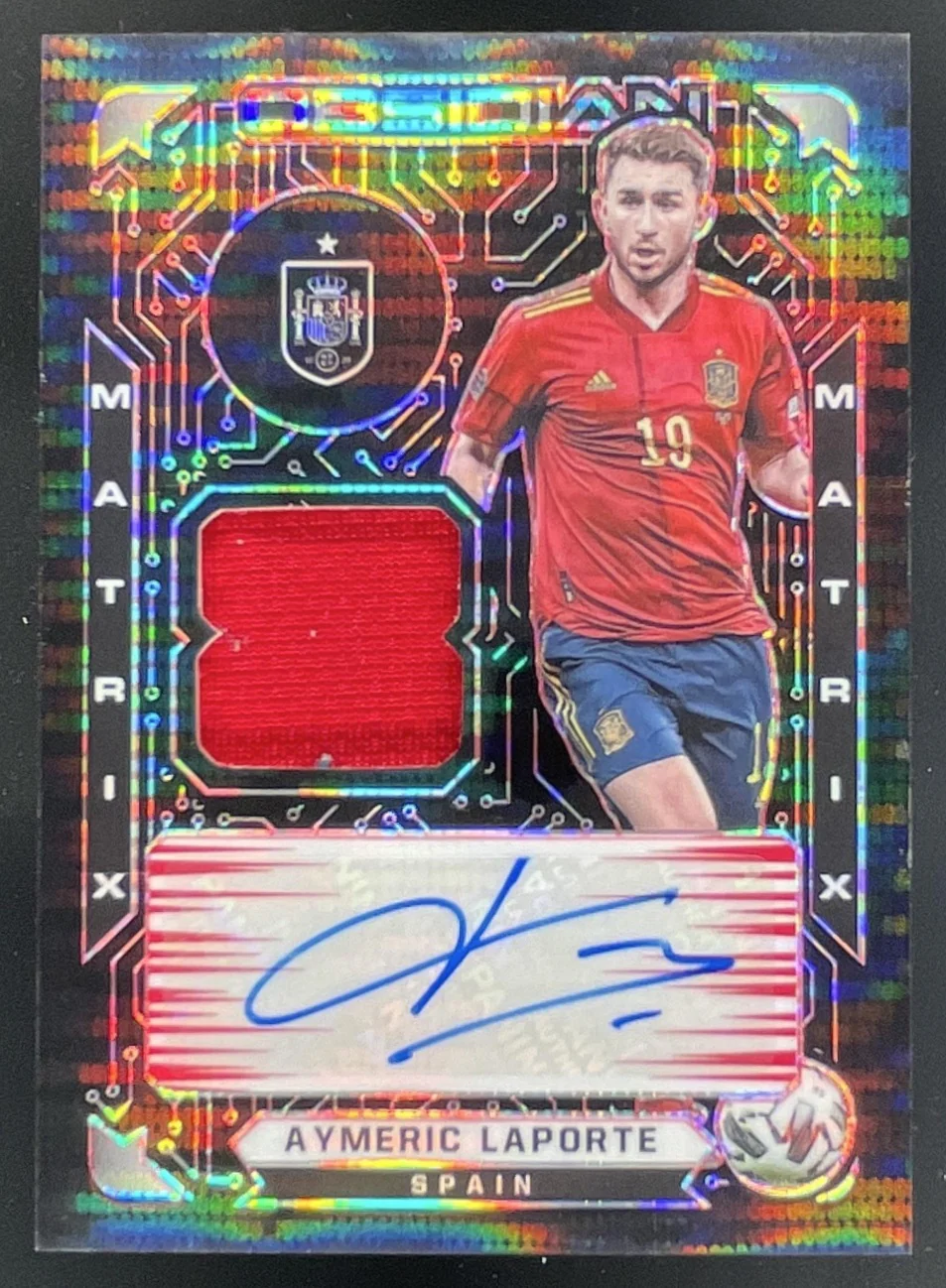 2021 Obsidian Matrix Material Electric Etch Red Pulsar Aymeric Laporte Auto /44