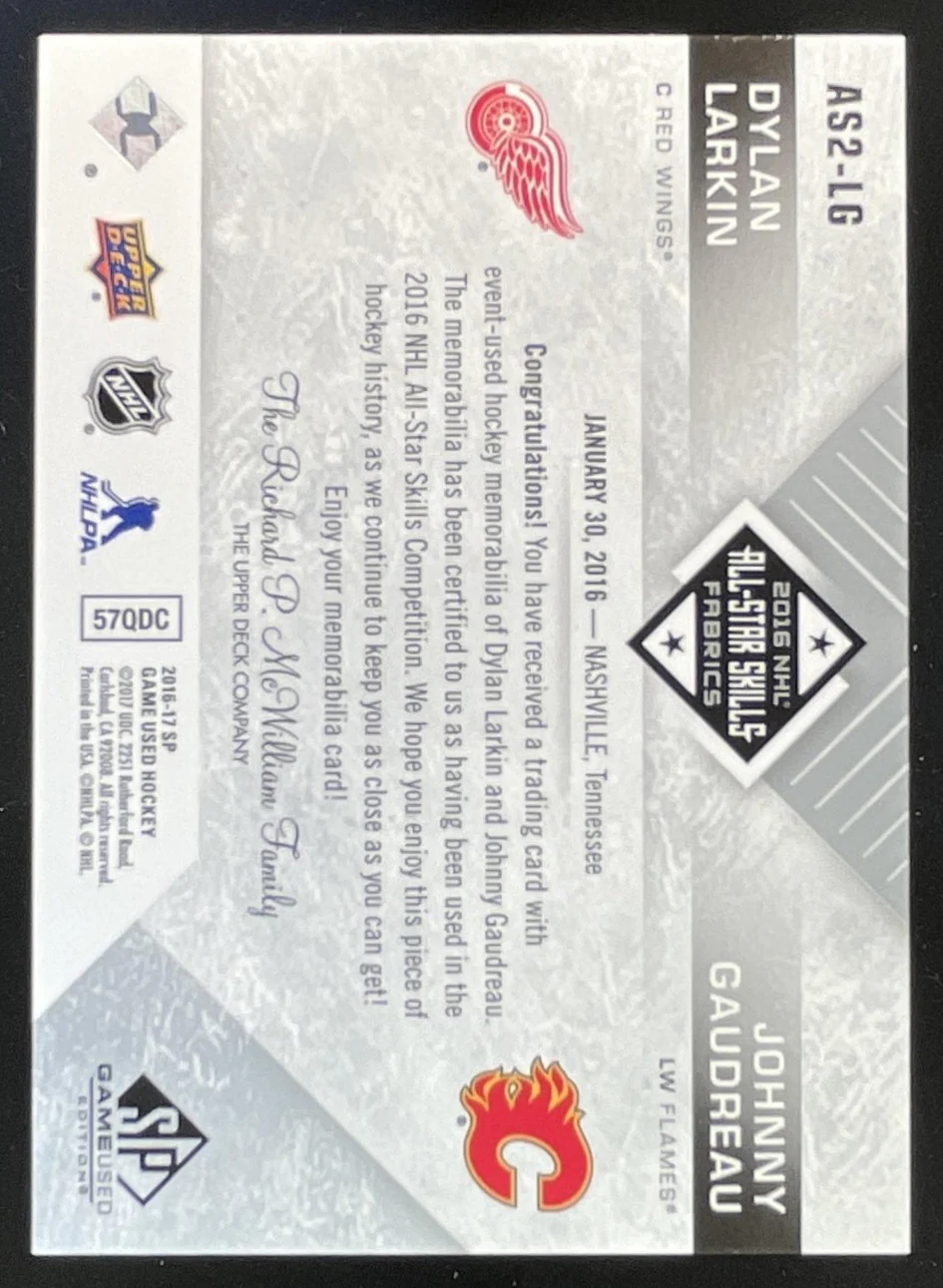 2016-17 SP Game Used All Star Skills Dual Fabrics Dylan Larkin Johnny Gaudreau - Image 2