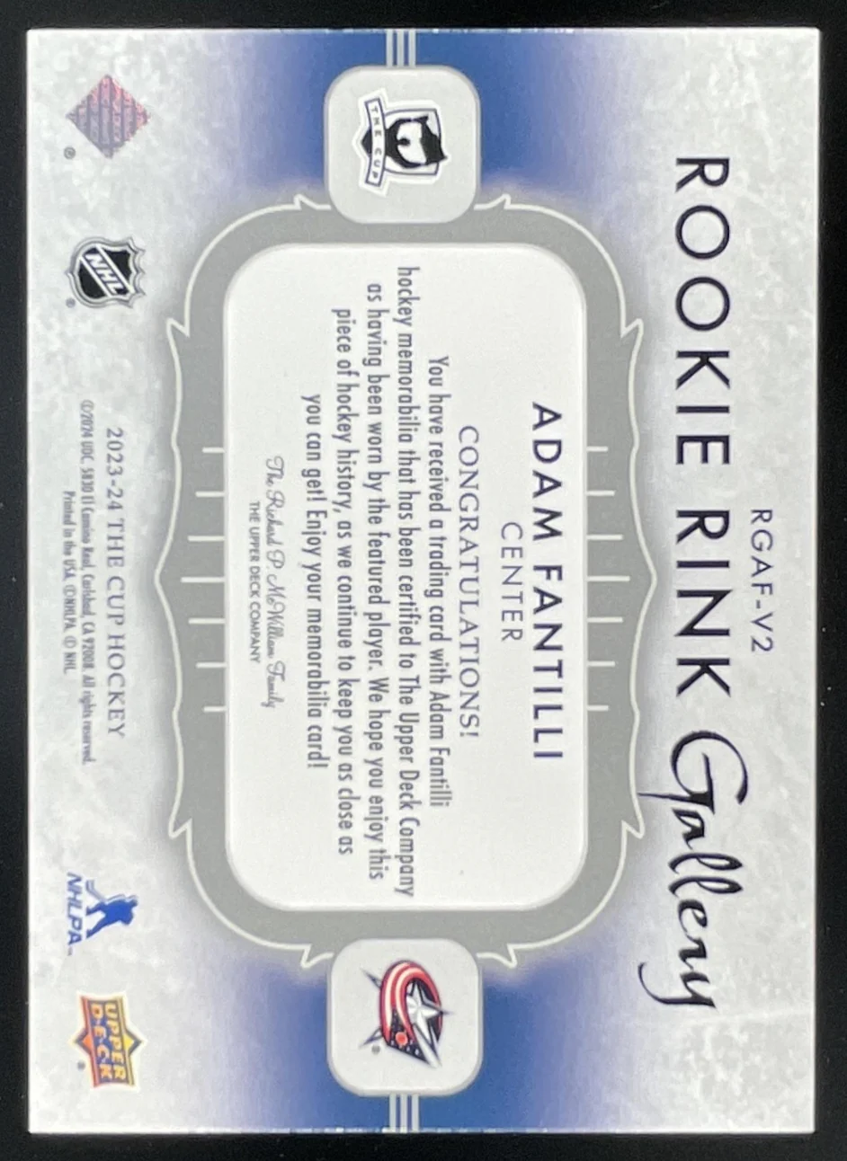 2023-24 Upper Deck The Cup Rookie Rink Gallery Patch #RGAF-V2 Adam Fantilli /35 - Image 2