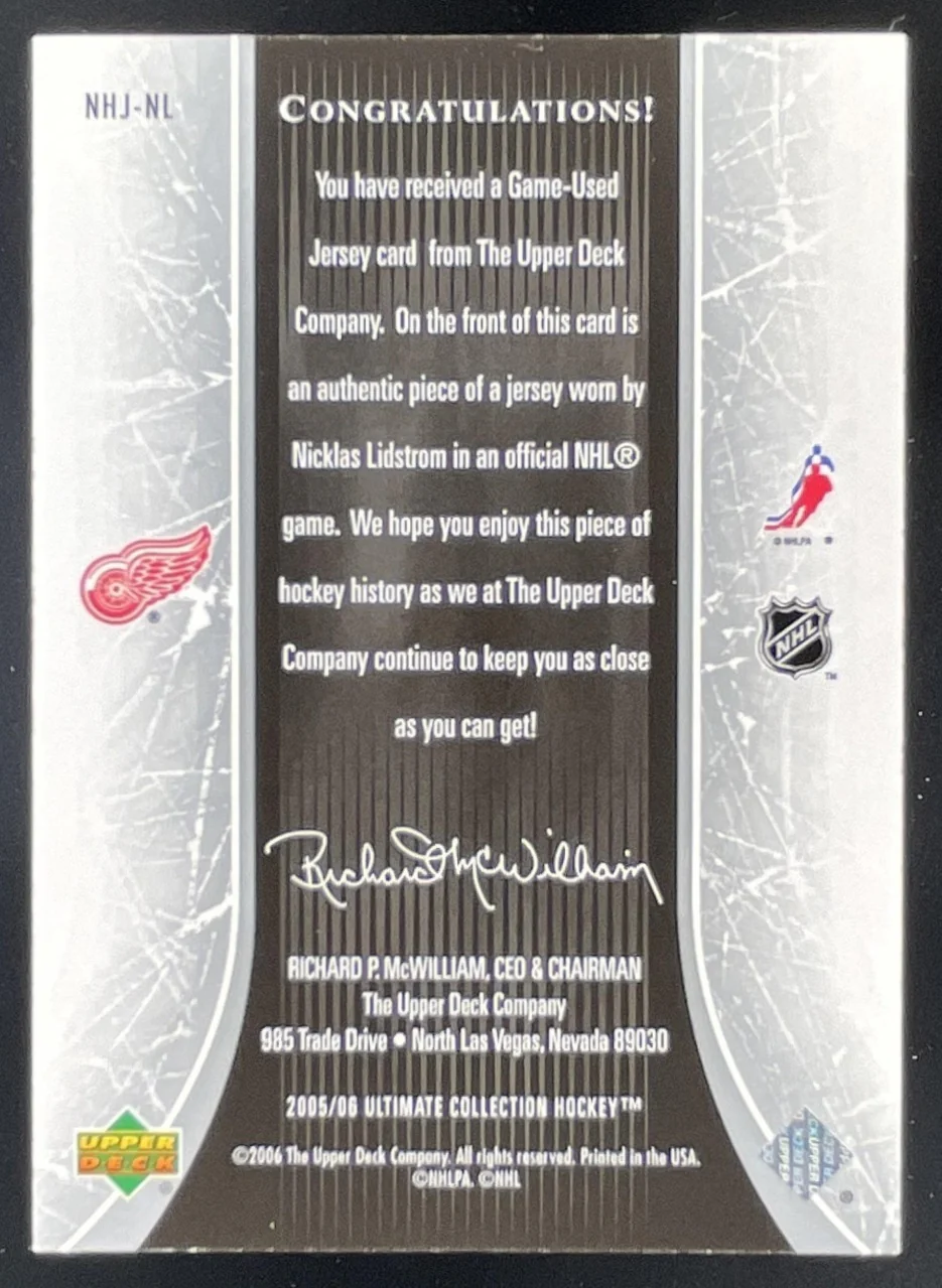 2005 Ultimate Collection National Heroes Jerseys #NHJ-NL Nicklas Lidstrom /225 - Image 2