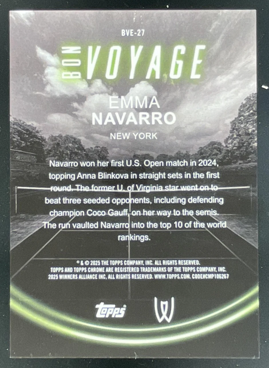 2025 Topps Chrome Bon Voyage #BVE-27 Emma Navarro - Image 2