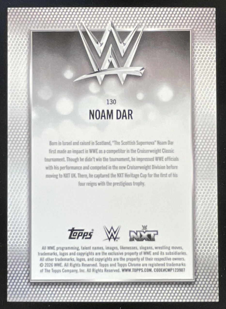 2026 Topps Chrome WWE Sapphire Chrome Orange Refractor #130 Noam Dar /25 - Image 2