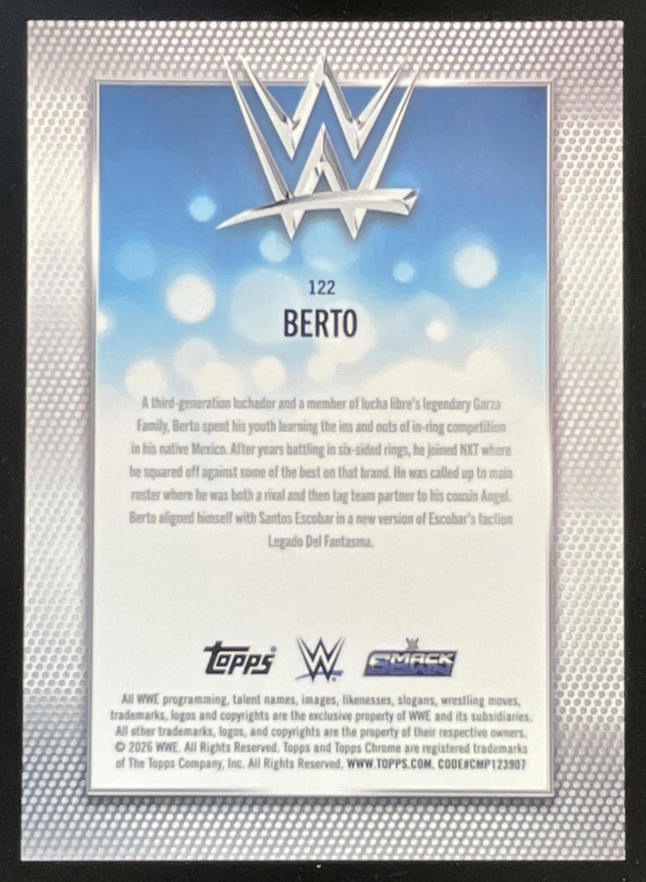 2026 Topps Chrome WWE Orange Mini Diamond Refractor #122 Berto /25 - Image 2