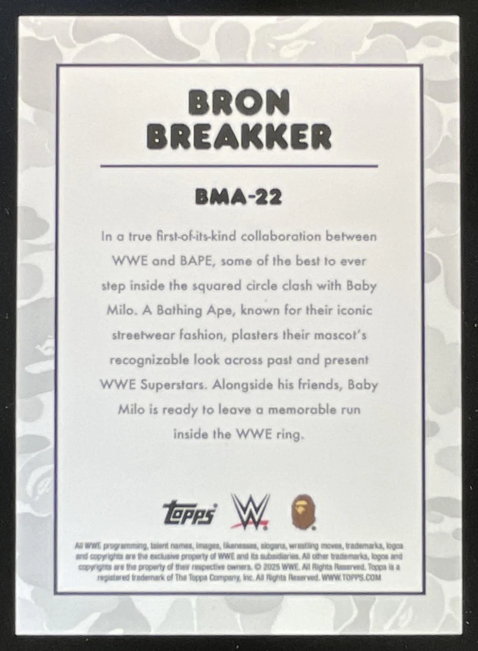 2025 Topps WWE x Bape Baby Milo #BMA-22 Bron Breakker - Image 2