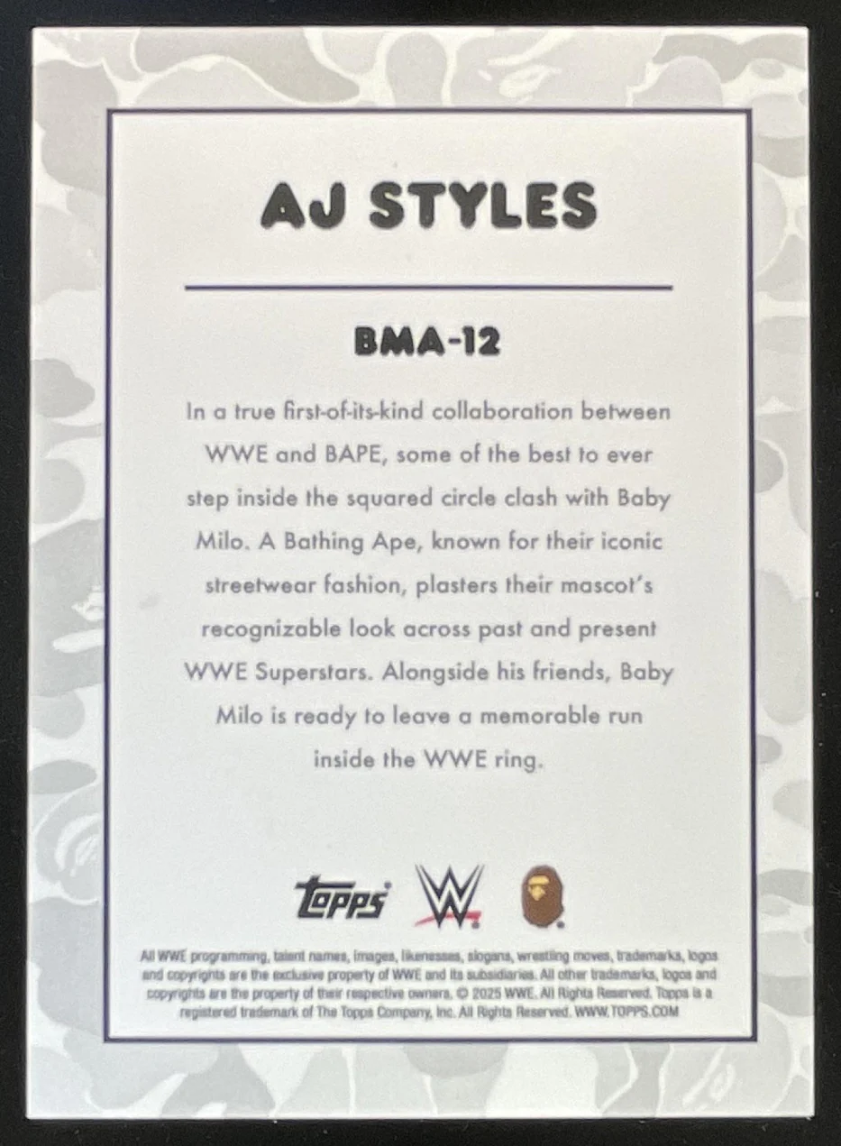 2025 Topps WWE x Bape Baby Milo #BMA-12 AJ Styles - Image 2