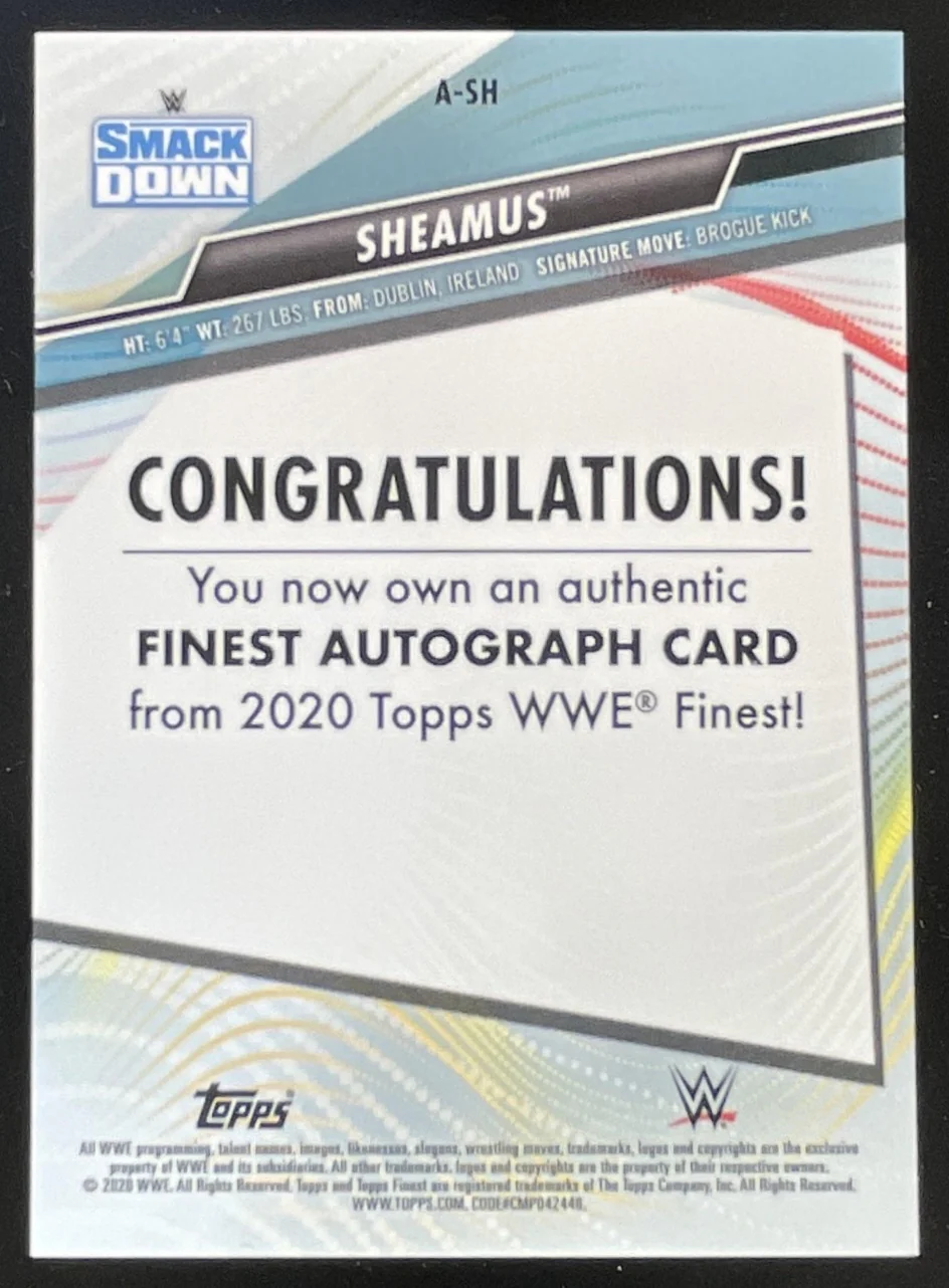 2020 Topps WWE Finest Autographs #A-SH Sheamus Auto - Image 2