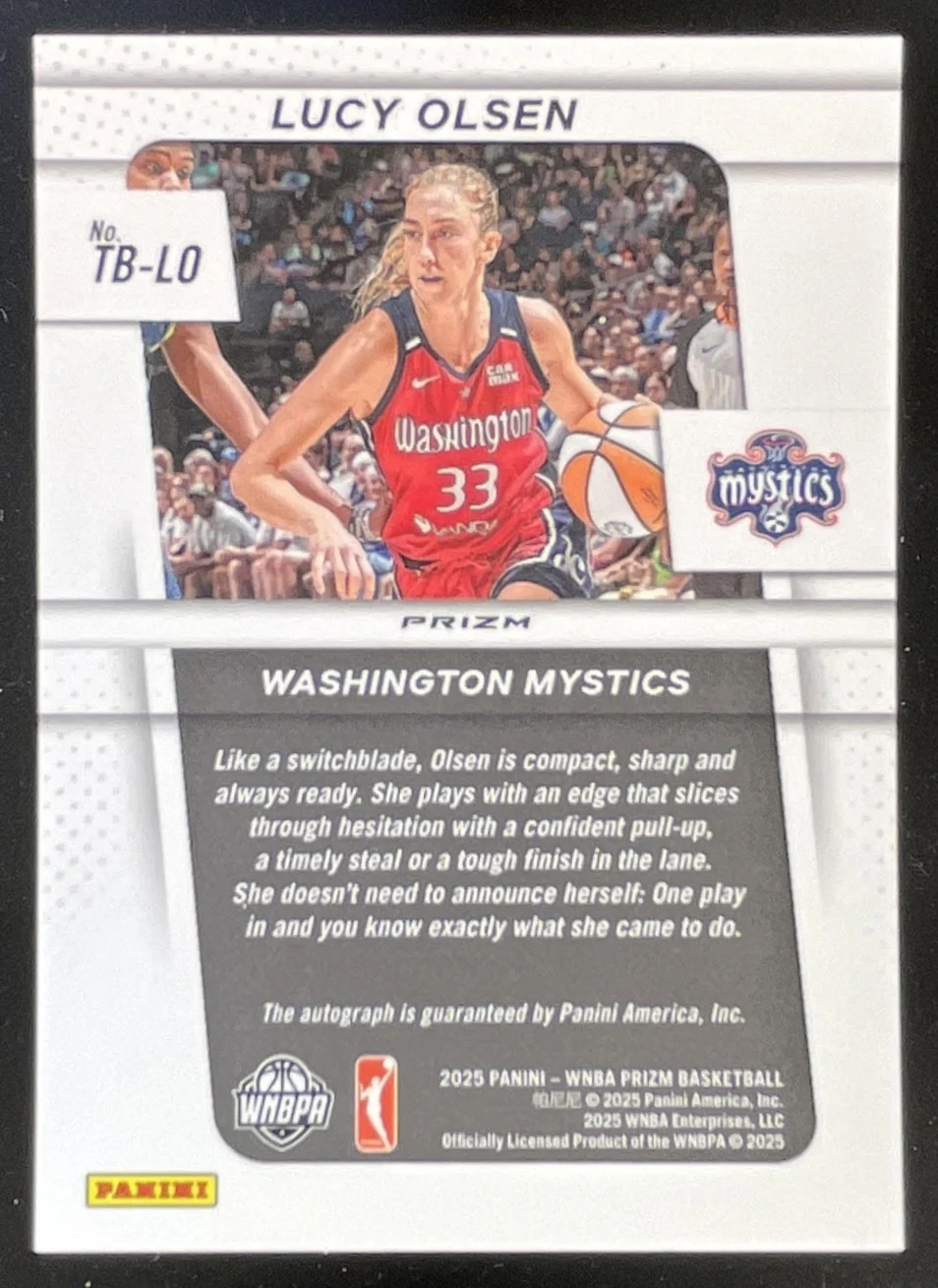 2025 Panini WNBA Prizm Throwback Signatures Green Prizm #TB-LO Lucy Olsen Auto - Image 2