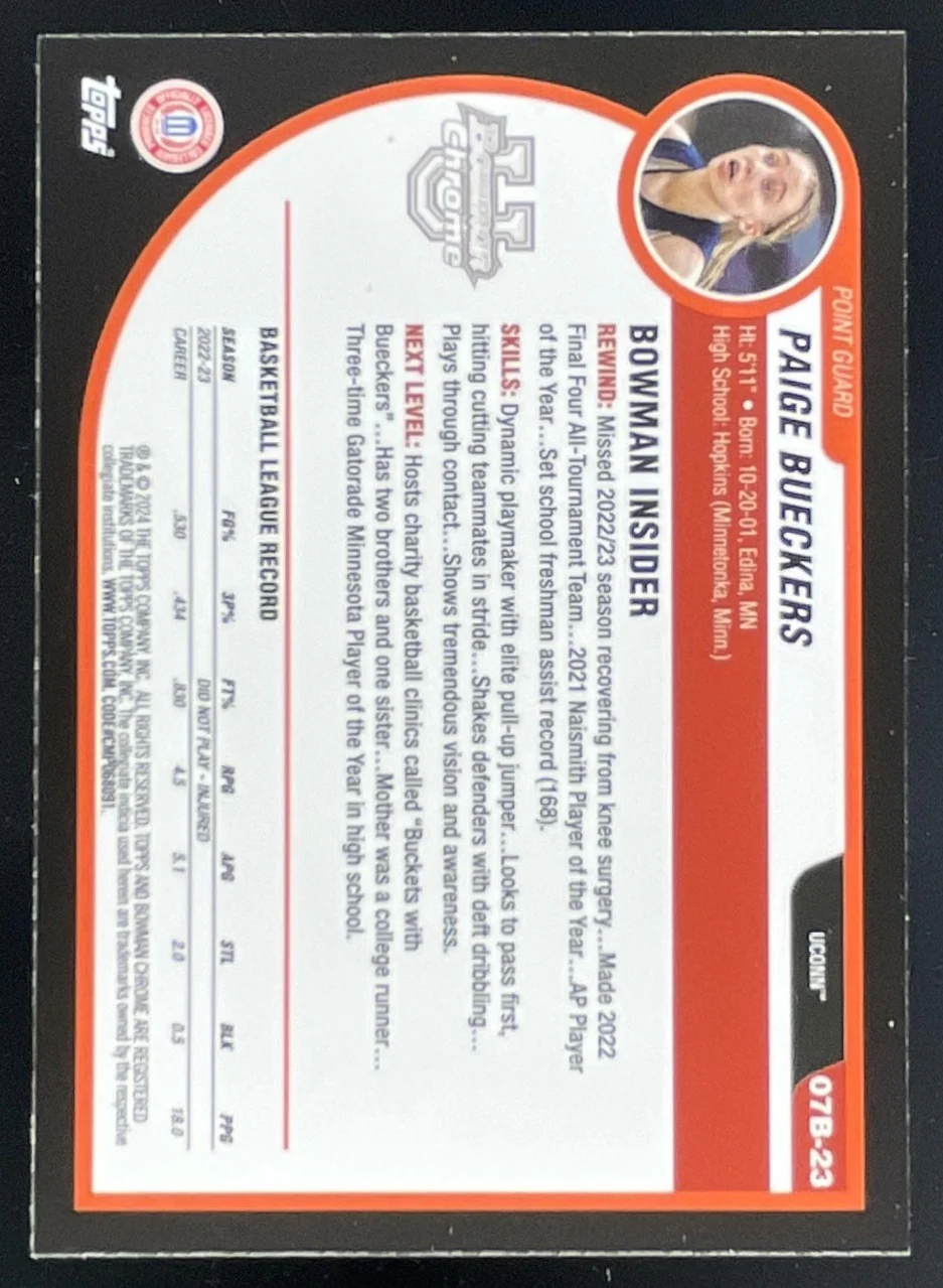 2023-24 Bowman University Chrome 2007 08 Bowman #07B-23 Paige Bueckers - Image 2