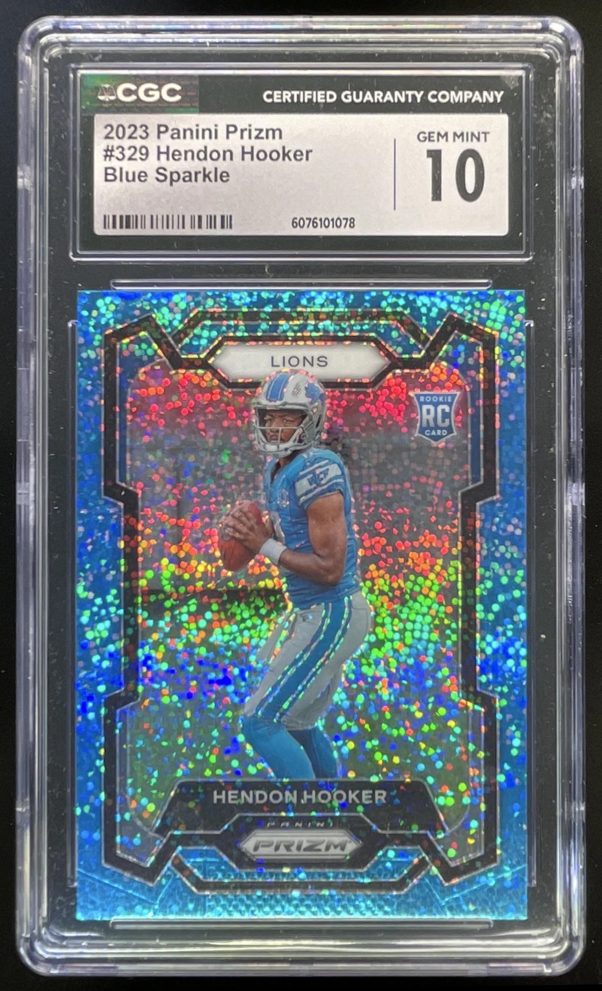 2023 Panini Prizm Blue Sparkle Prizm #329 Hendon Hooker RC /96 CGC 10