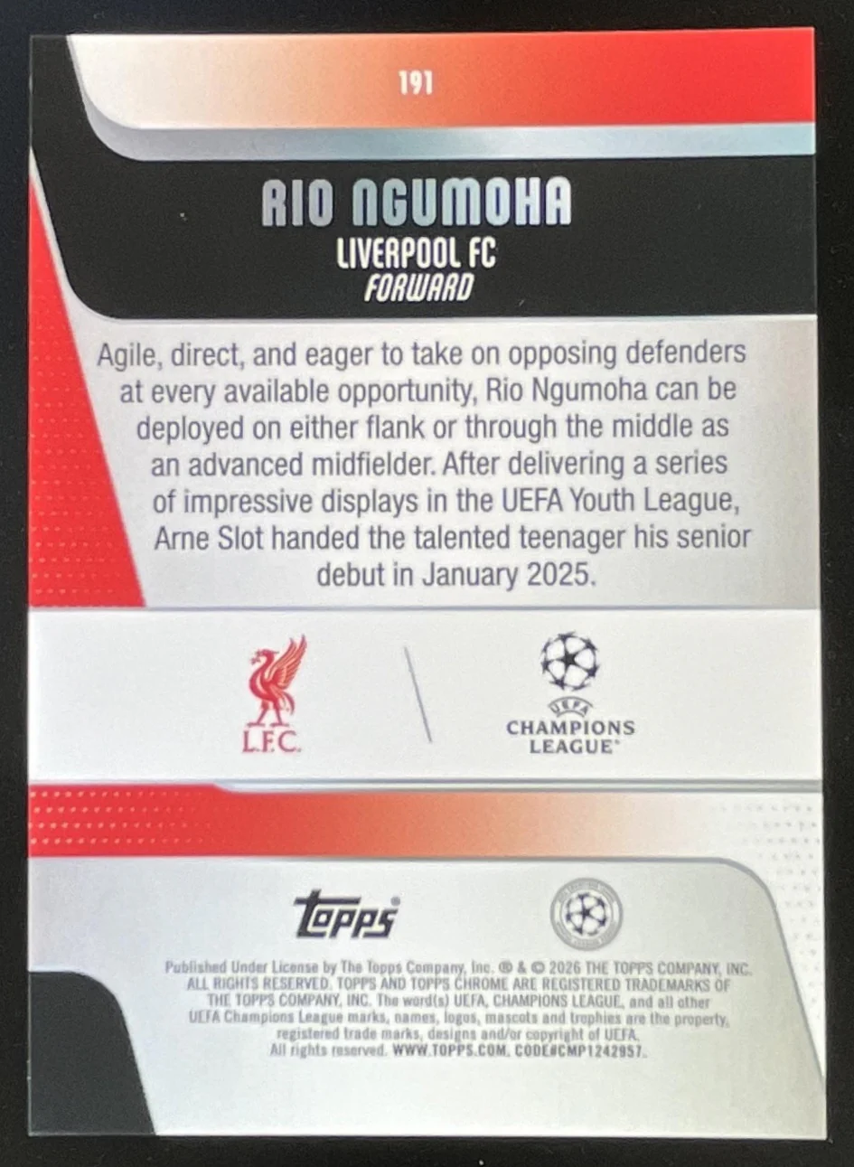 2025-26 Topps Chrome UEFA CC Orange Refractor #191 Rio Ngumoha RC /25 - Image 2