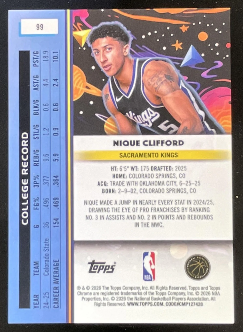 2025-26 Topps Cosmic Chrome Lunar Refractor #99 Nique Clifford RC - Image 2