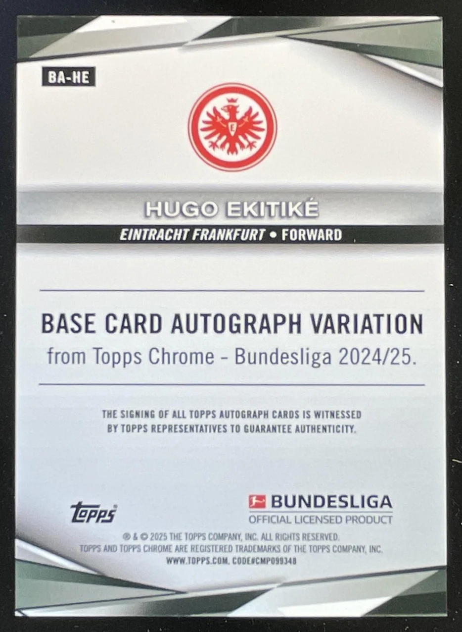 2024-25 Topps Chrome Bundesliga Orange #BA-HE Hugo Ekitike Auto /25 - Image 2