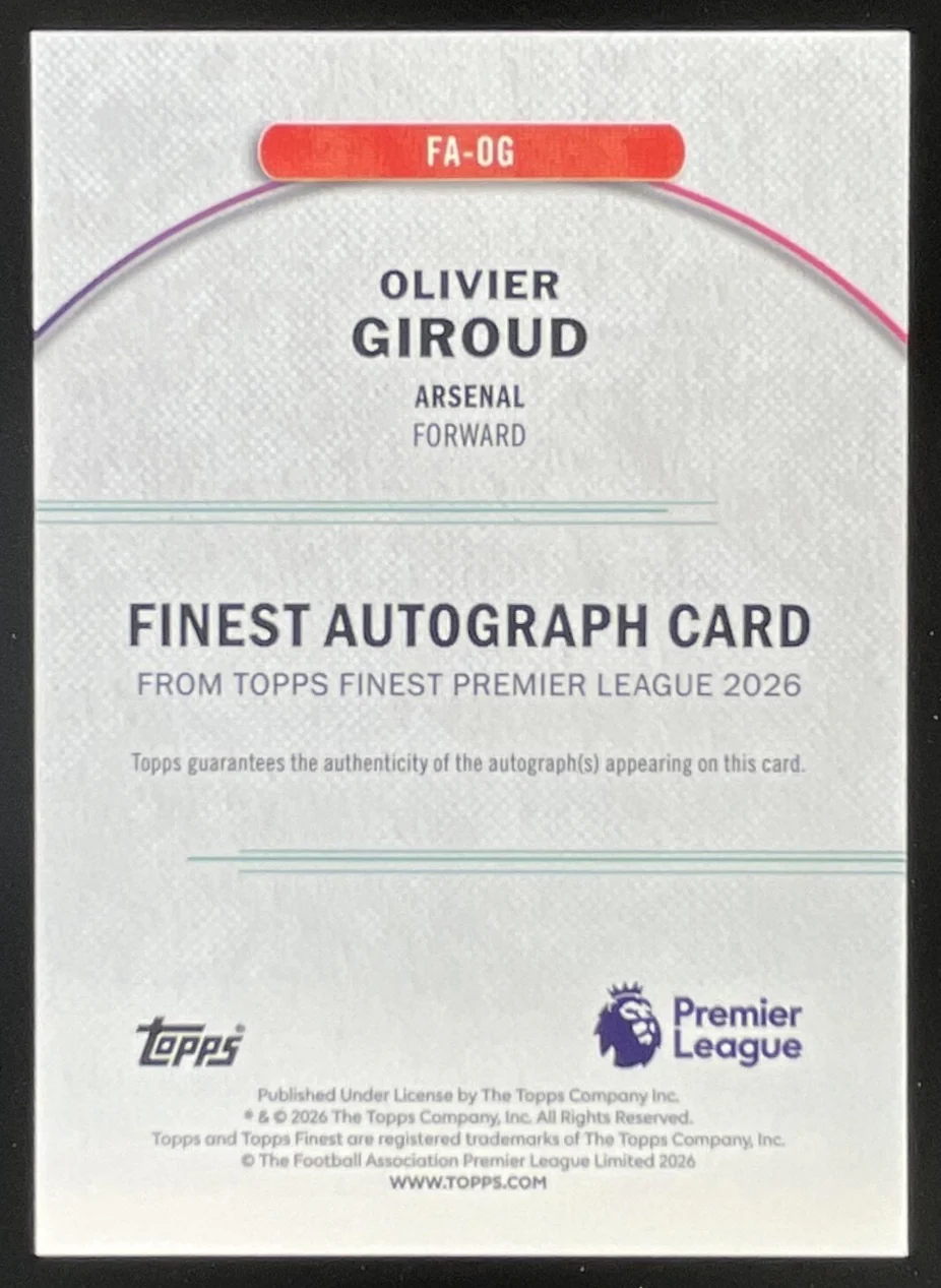 2025-26 Topps Finest Premier League Finest #FA-OG Olivier Giroud Auto - Image 2